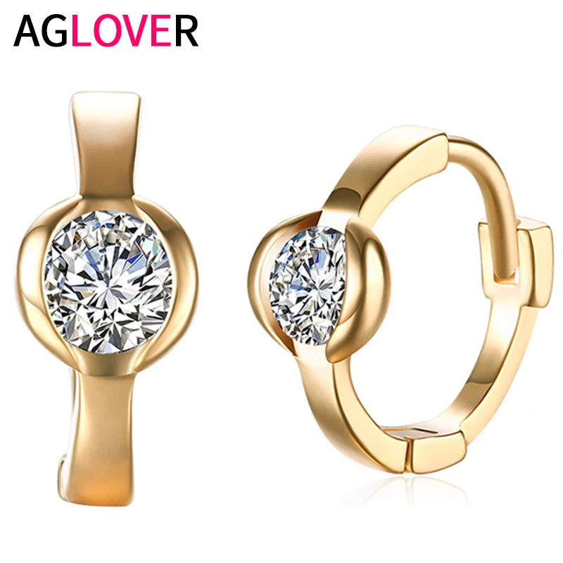 

AGLOVER AAA Zircon 925 Sterling Silver Round Glossy Gold 15mm Earrings For Women Fashion Wedding Party Birthday Jewelry Gift