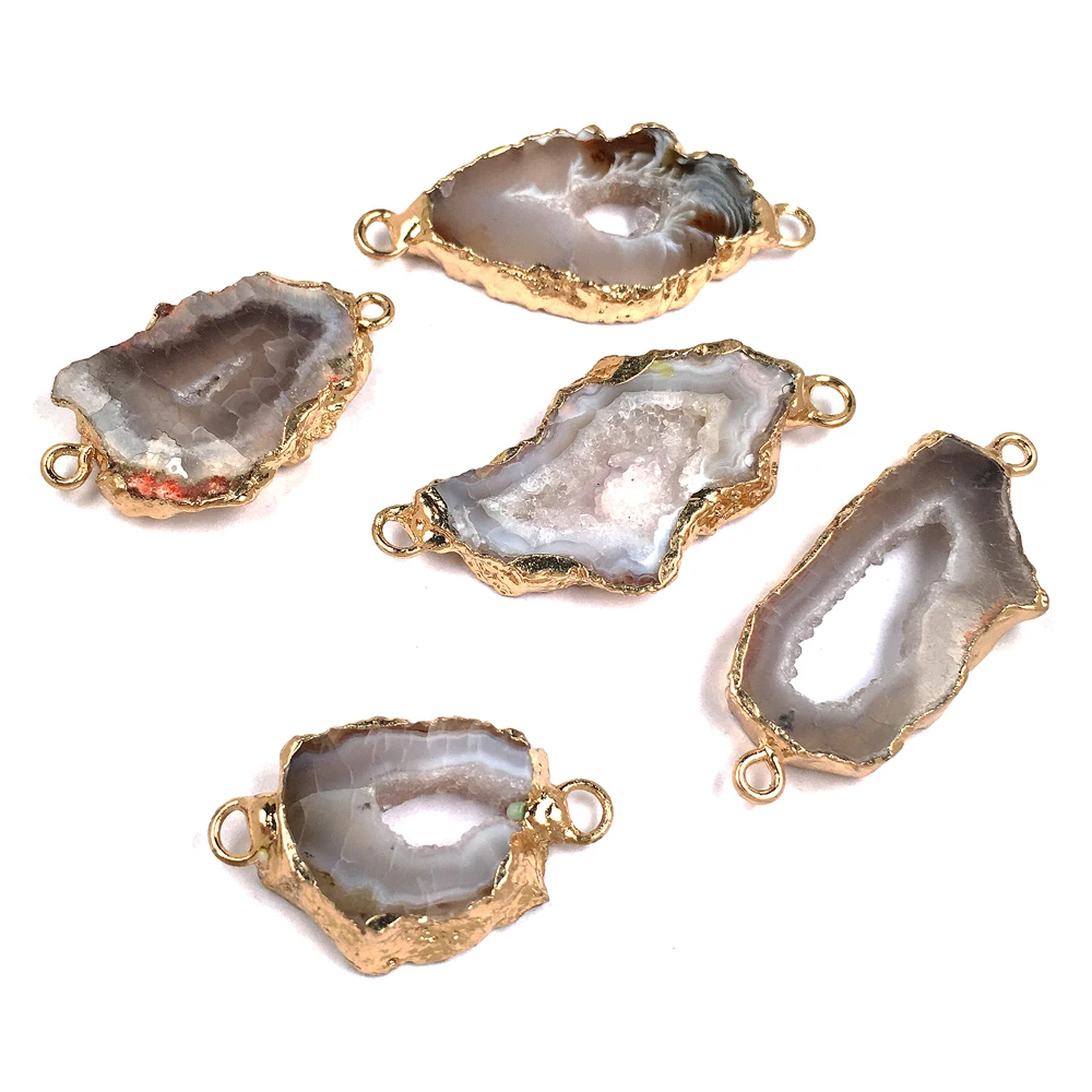 

1PC Natural Irregular Agate Connector Fashion Jewelry DIY Bracelet Necklace Charm Jewelry Production 18x30-20x45mm 2021 Gift
