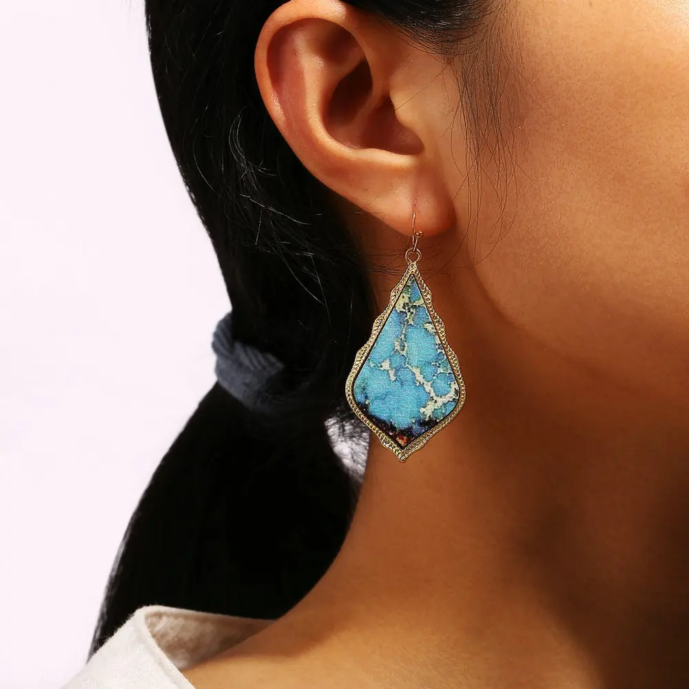 

New retro drop-shaped design oil painting earrings Bohemian ethnic style artificial leather earrings jewelry