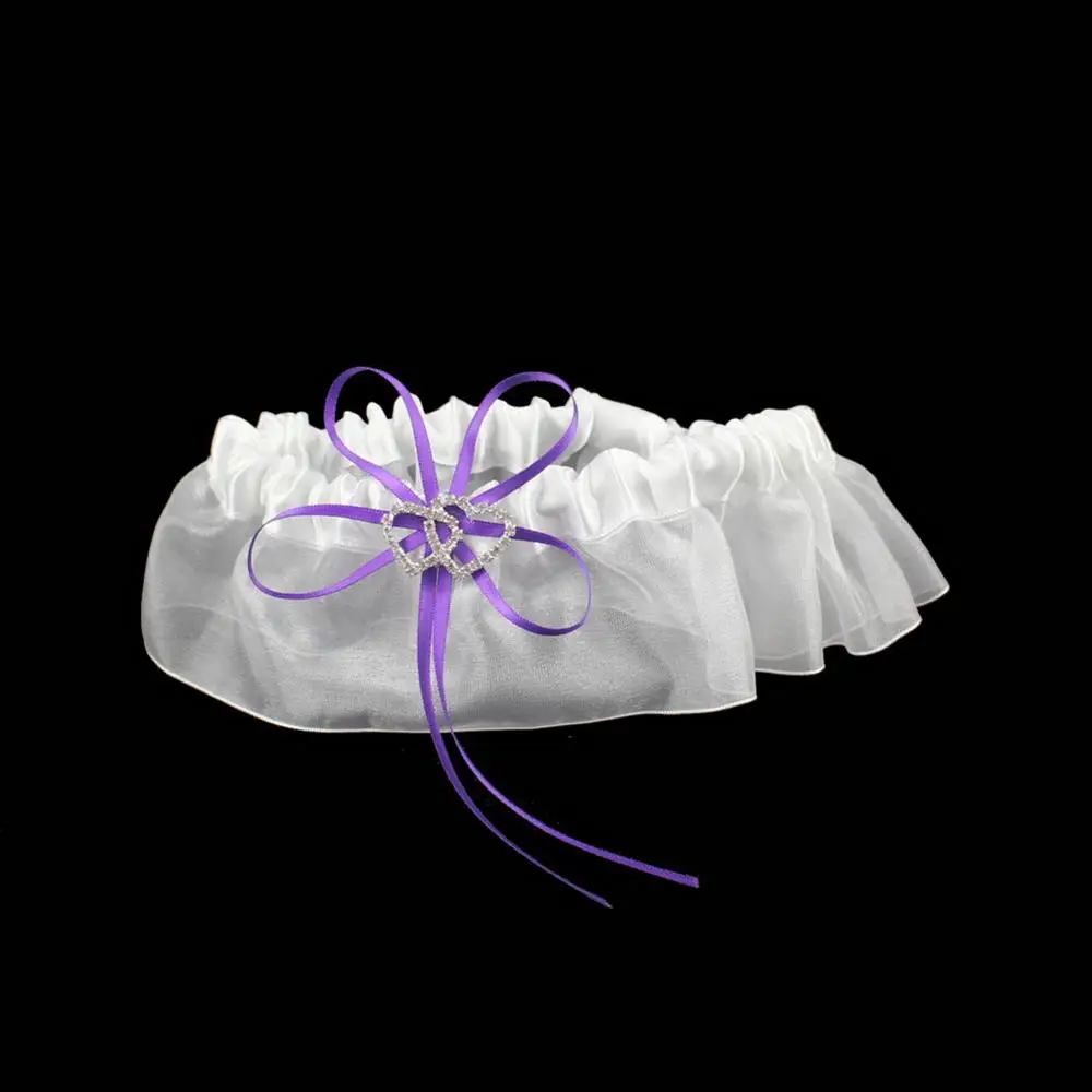 OurWarm 20cm Wedding Pillow Cushion Ring Double Heart Ring Rhinestone Pillows Baptism Wedding Birthday Party Favors Decoration - Цвет: Purple