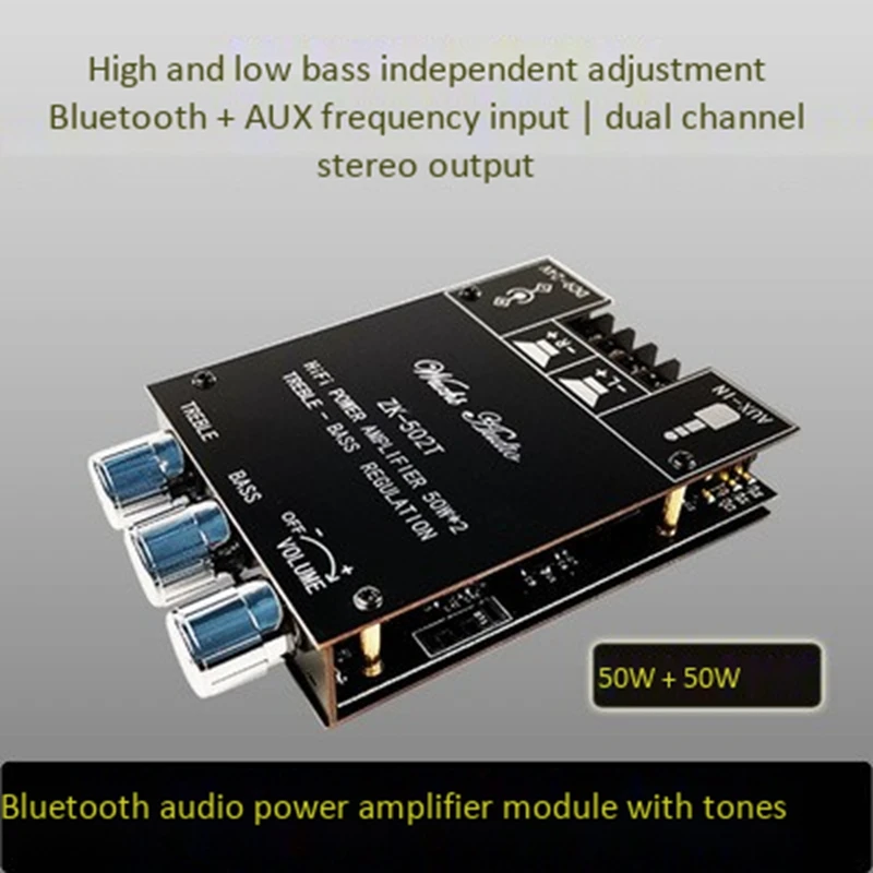 Bluetooth 5 0 сабвуфер 50 Вт + эквалайзер o Power Amp Tone Bass Treble HiFi стерео TPA3116D2 Aux усилитель