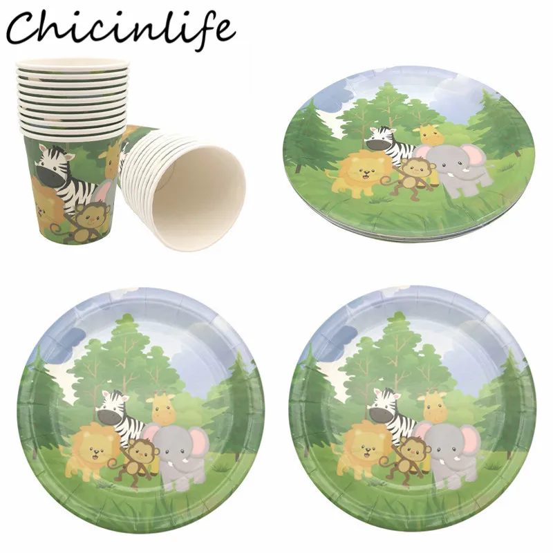 

10Pcs Jungle Party Disposable Tableware Animal Lion Plates Cups Birthday Party Kids Baby Shower Safari Theme Decoration Supplies