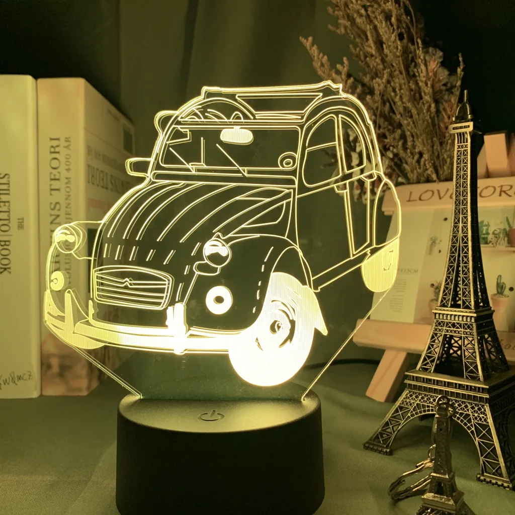 Винтаж автомобиль 2cv 3d иллюзия светодиодный Ночной светильник для украшения дома детская Спальня взрослых офисный Декор Светильник крутая Классическая автомобиля 3d лампа