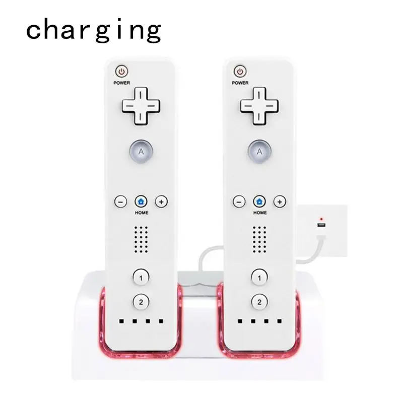 

Charging Station Dual Charger Dock for Wii Remote Controller Gaming Handle Controller with LED Indicator USB Charging Cord