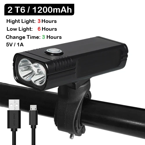 2 T6 1200 NEWBOLER 5200 мАч флэш-светильник для велосипеда USB зарядка Комплект Задний фонарь MTB велосипед светодиодный светильник L2/T6 головной светильник велосипедные аксессуары для фонарей - Цвет: 2 T6 1200