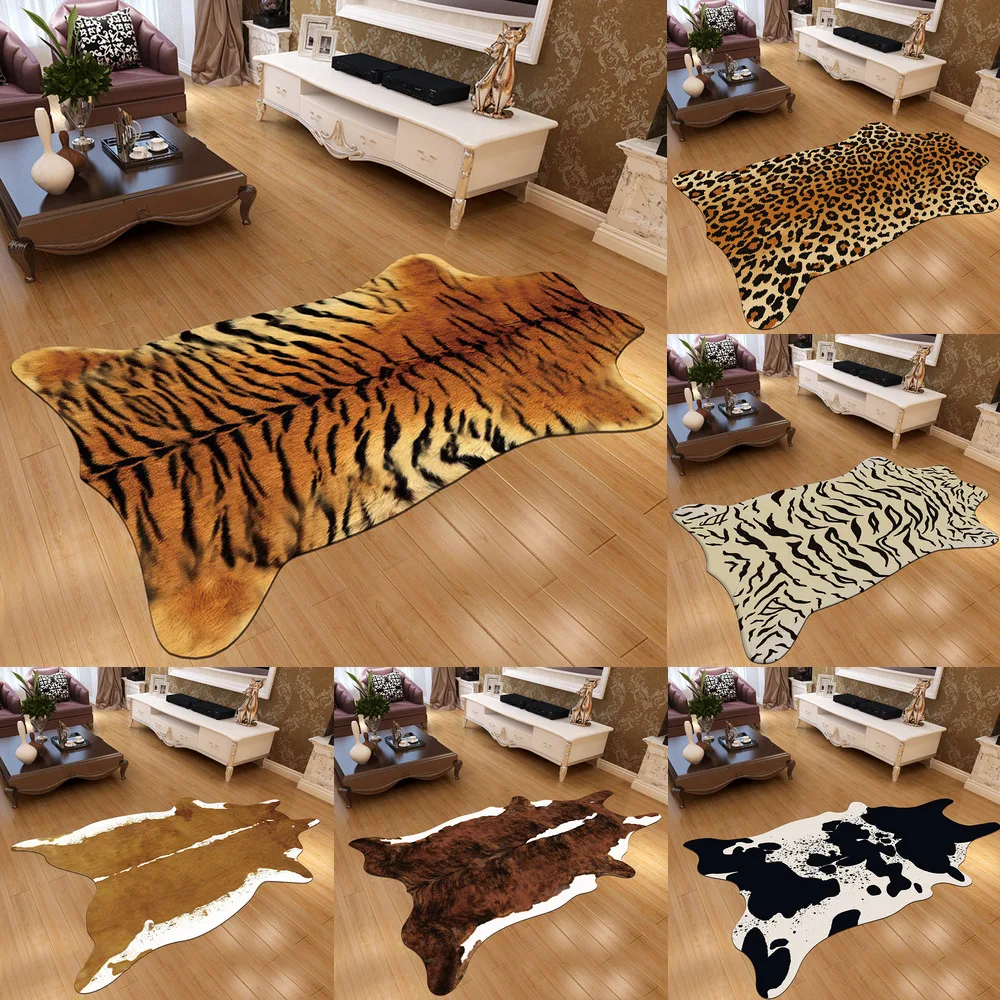 Alfombra de imitaci&oacute;n de piel de Animal para el hogar, tapete antideslizante de &aacute;rea a rayas de cebra y vaca, para sala de estar y dormitorio, 2020-0