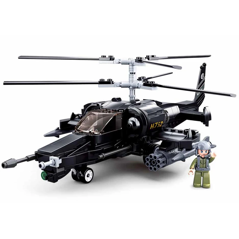 

SLUBAN Military WW2 German Air Forces KA50 Armed Helicopter Soldier Fighter MOC Model Building Block Classic Movie Toys For Kids