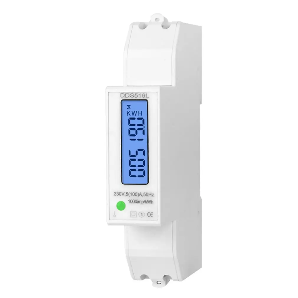 

Family House AC 230V 5-100A Heavy Load Single Phase 2 Wire Wattmeter LCD Digital Power Meter With Backlight DIN Rail