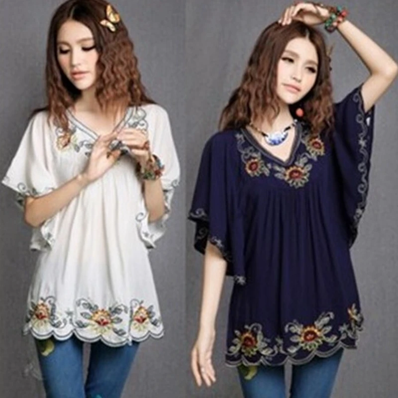 

Блузка Lugentolo женская с вышивкой, модная Свободная рубашка с коротким рукавом и V-образным вырезом, летняя