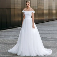 eightree princess wedding dresses off shoulder flower bride dress simple white a line tulle sweep train wedding gown custom size
