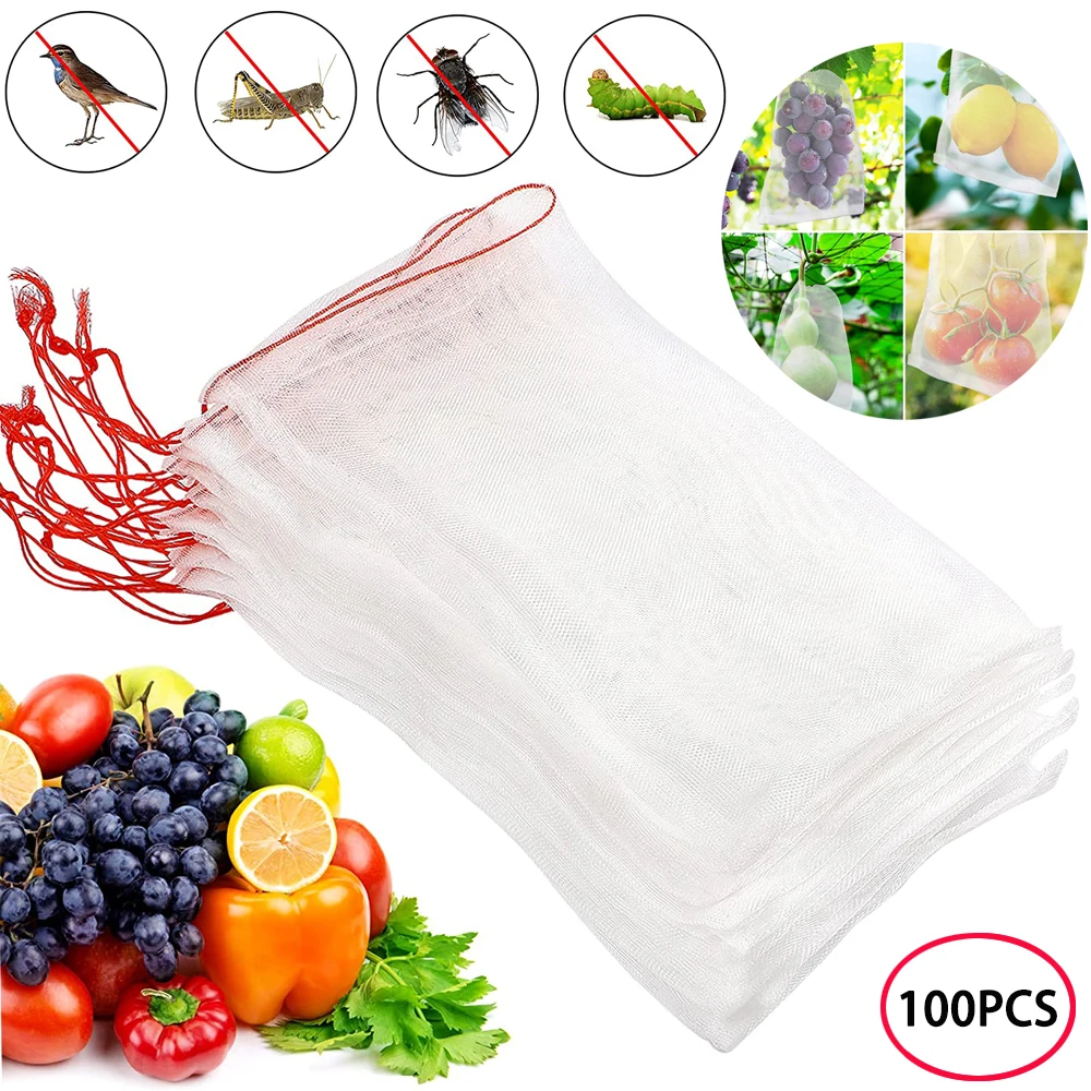 

100PCS Fruit Protection Bags Nylon Net Barrier Bag Mesh Garden Bags for Protecting Plant Fruits Flower (6 x 10 Inches)