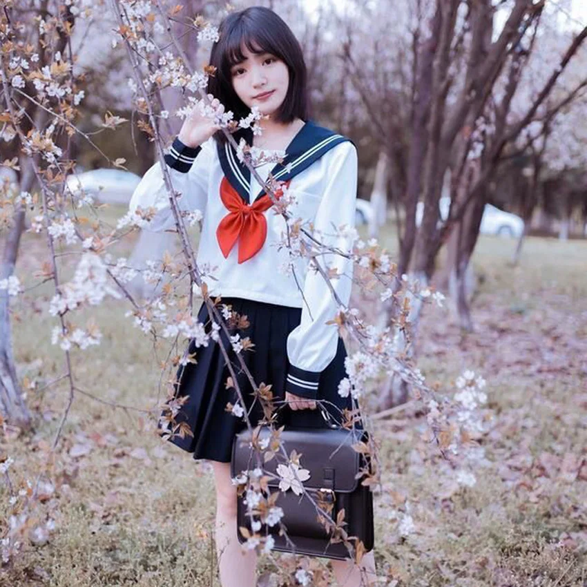 Full sleeve set Navy Sailor Cosplay Costumes Women Girls Student High School Uniform Kawaii JK Suit Harajuku Anime Blouse+skirt Clothing Set - Цвет: Full sleeve set