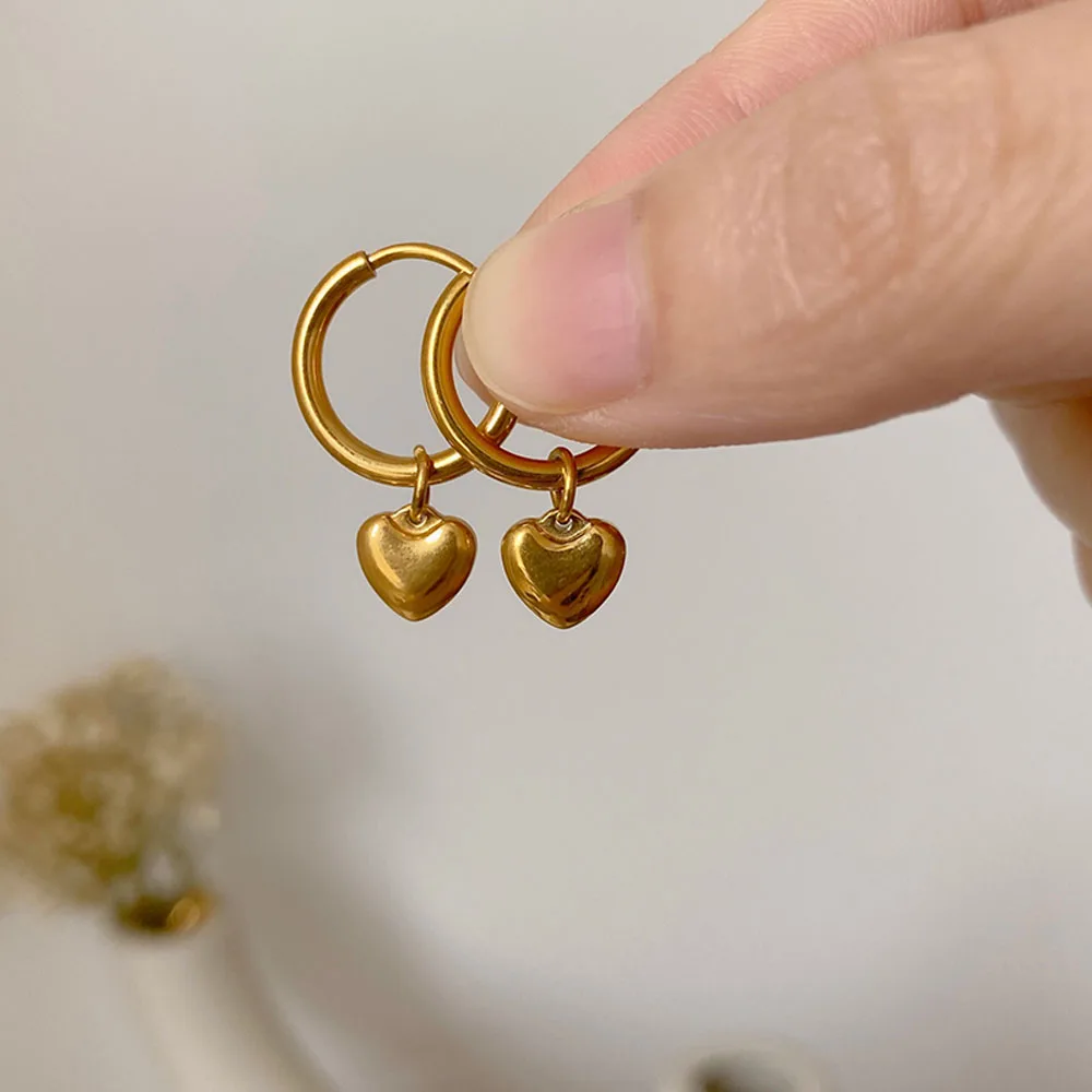 

Pair Retro and Old Earrrings Heart Dangle Earrings High Quality Removable Gold Earrings For Women Luxury Elegant Jewelry