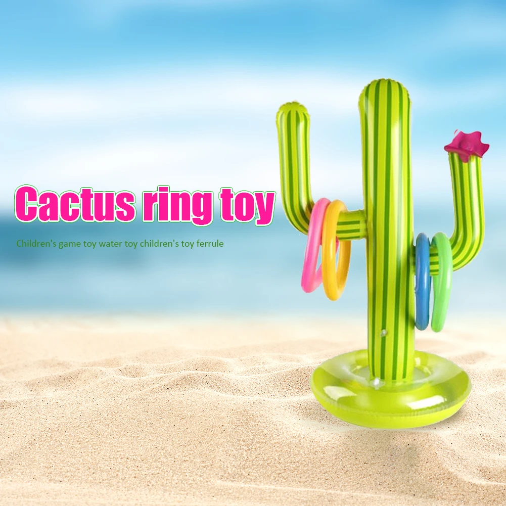 C&iacute;rculo de Cactus inflable para ni&ntilde;os, juguete con 4 anillos, piscina, fiesta familiar, accesorios de piscina al aire libre, Playa-5