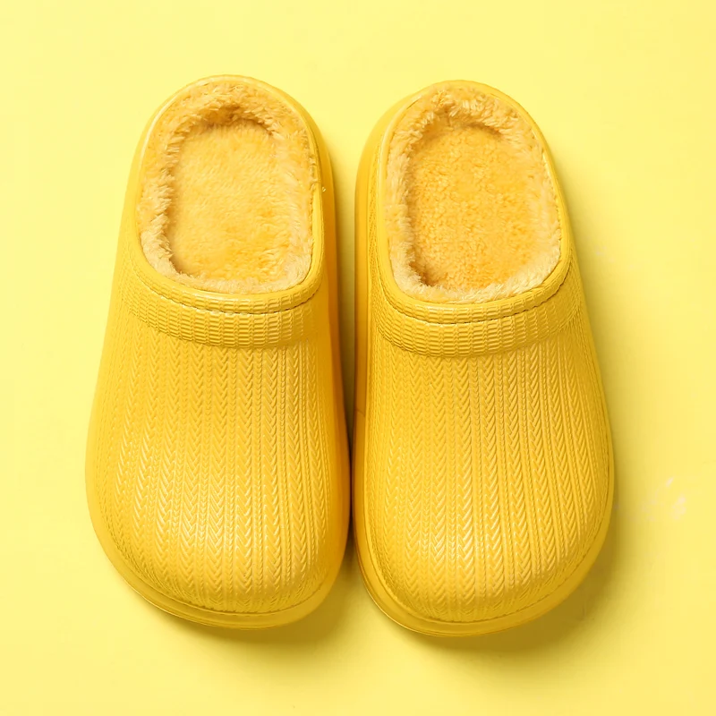 

Winter parent-child home cotton slippers children cute cartoon winter plus cashmere shoes waterproof pure color home sandals