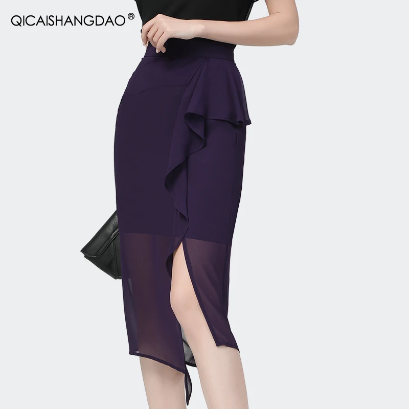 Юбка-карандаш женская шифоновая с высокой талией модная пикантная элегантная