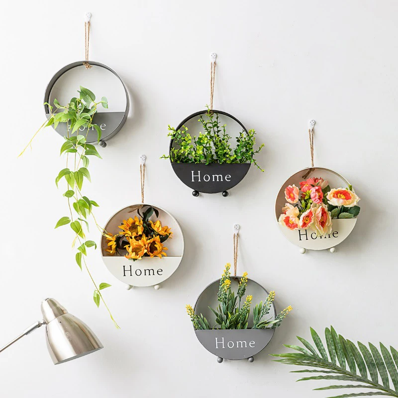 

Wall Wrought Iron Decoration Wall Hanging Simulation Flower Ornaments Home Pot Decoration JA55