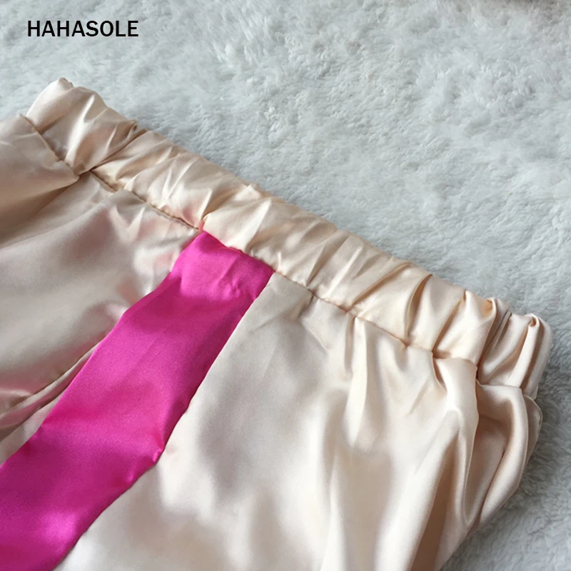 HAHASOLE Sportswear Fashion Splice Women Two Pieces Sport Suit Set Zipper Yoga Set Elastic Drawstring Pants Tracksuits HWA4229-4