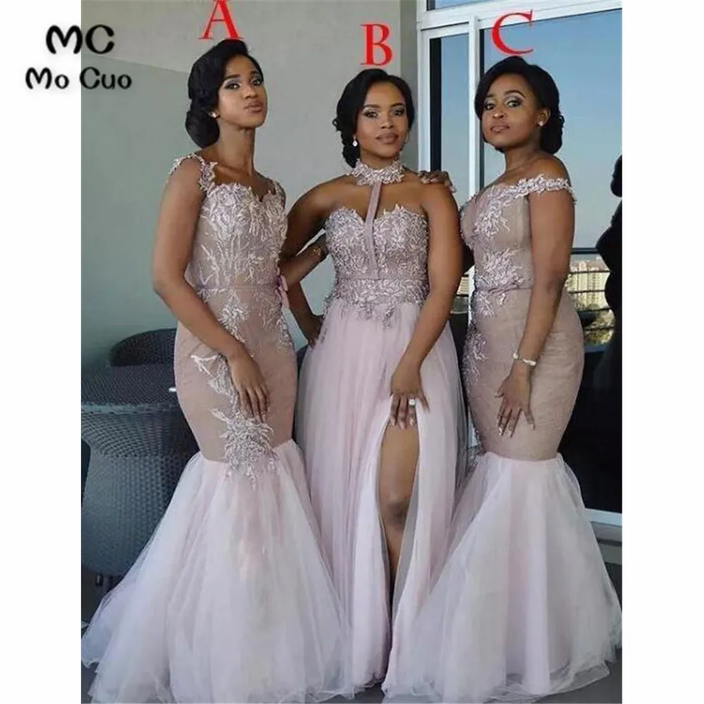 

2019 Long Bridesmaid Dress Long with ABC Wedding Party Dress Appliques Lace Front Slit Tulle Bridesmaid Dresses for women