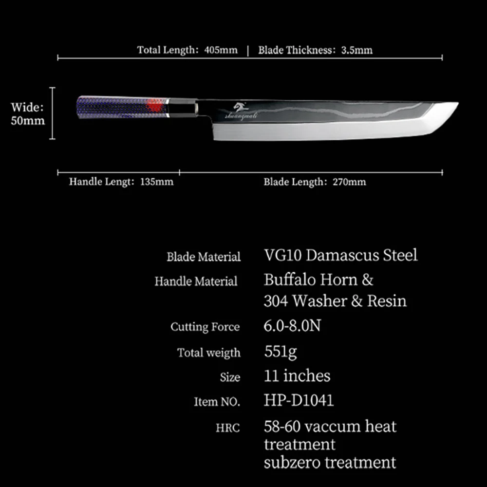 

11 inch Salmon Sushi Knife 33 Layer Damascus Japanese Kitchen Knives Utility Cooking Tools Cleaver Filleting Fish Sashimi Knife