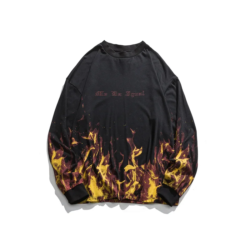 

2020 New Street Clothing Flame Tie-Dye Sweatshirt Popular Brand Fashion Loose Ins Black Pullover