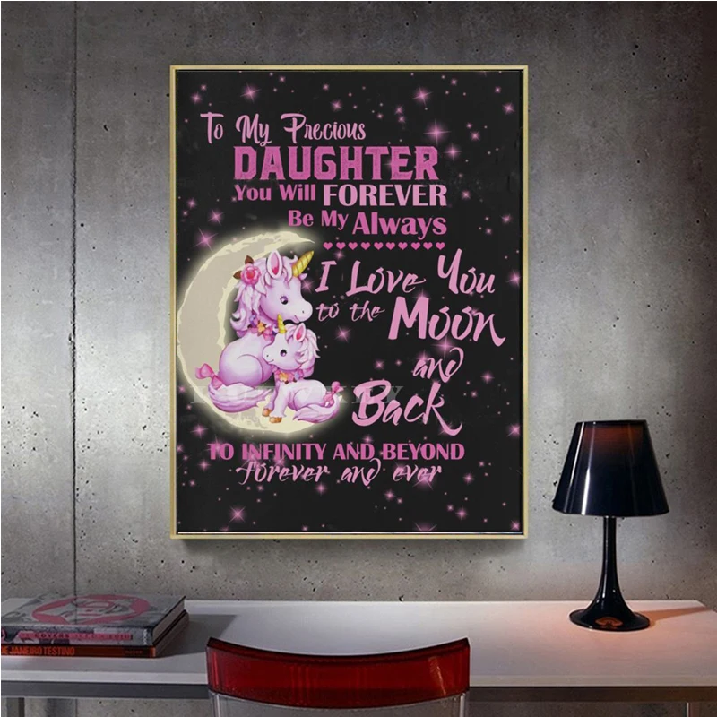 5D DIY алмазная живопись, полная квадратная вышивка с надписью «love you back to the moon», Алмазная мозаика с рисунком розового единорога, подарки KUFWKEY