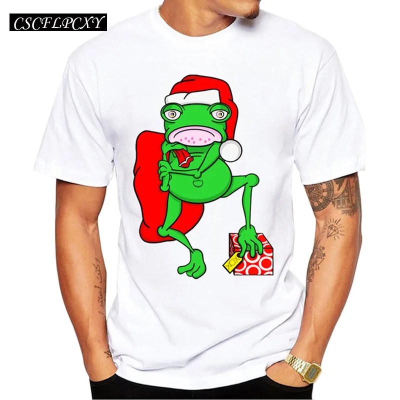 2019 Мужская Рождественская футболка модная мужская с принтом лягушки Санта