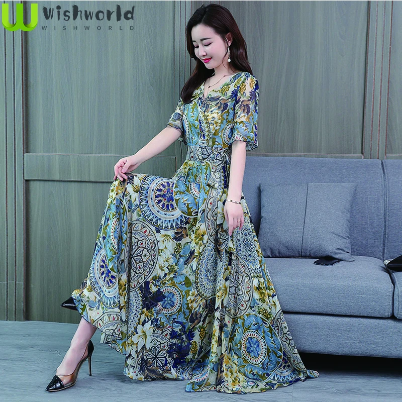 

New Spring and Summer 2021 Han Edition Leisure Long Skirt Printing of the Abdomen Demonstrates a Large Yards Thin Waist Dress
