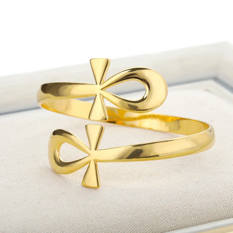 

Египетский Анкх символ подобных браслетов на руке с вырезами двойной регулируемый браслет для женщин из нержавеющей стали ювелирные издел...