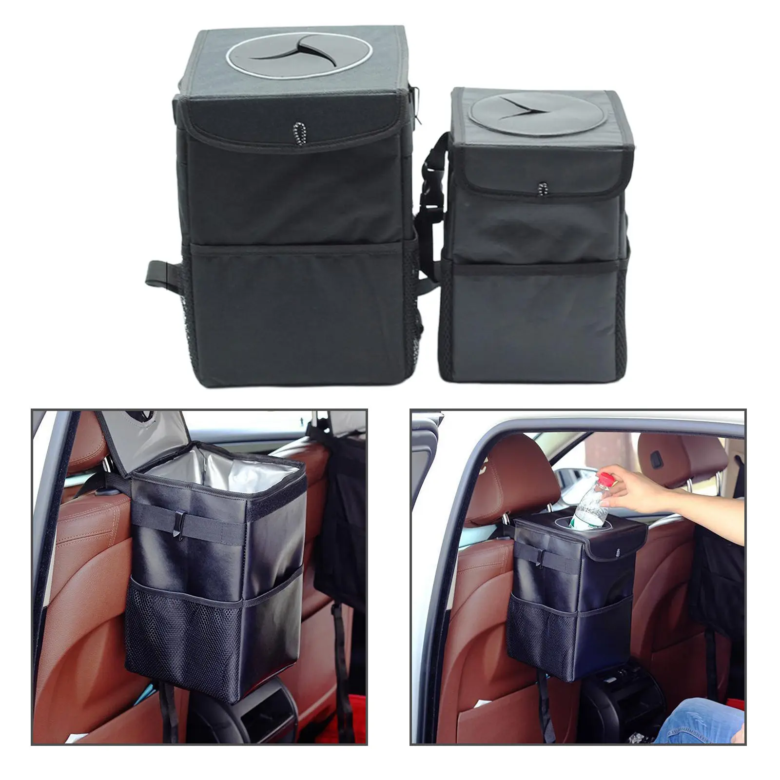 

Automotive ing Car Trash Can with Lid Garbage Can Trash Bin with Storage Pockets
