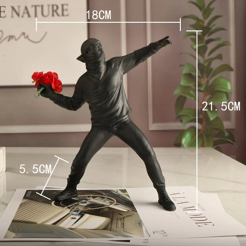 Estatua de resina 2022, decoraciones navide&ntilde;as, esculturas de resina, lanzador de flores Banksy, estatua moderna para habitaci&oacute;n, adornos para el hogar, estatuilla-5