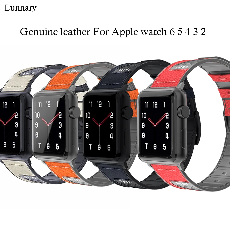 

Lunnary carbon fibre Genuine Leather Band for Apple Watch Band Series 5/3 Sport Bracelet 42mm 38mm Strap For iwatch 6 4 SE Band