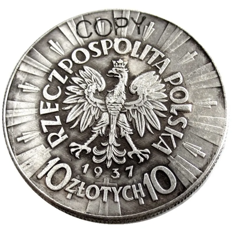 1937 Золотая Посеребренная копировальная монета Польша 10|Безвалютные монеты| |