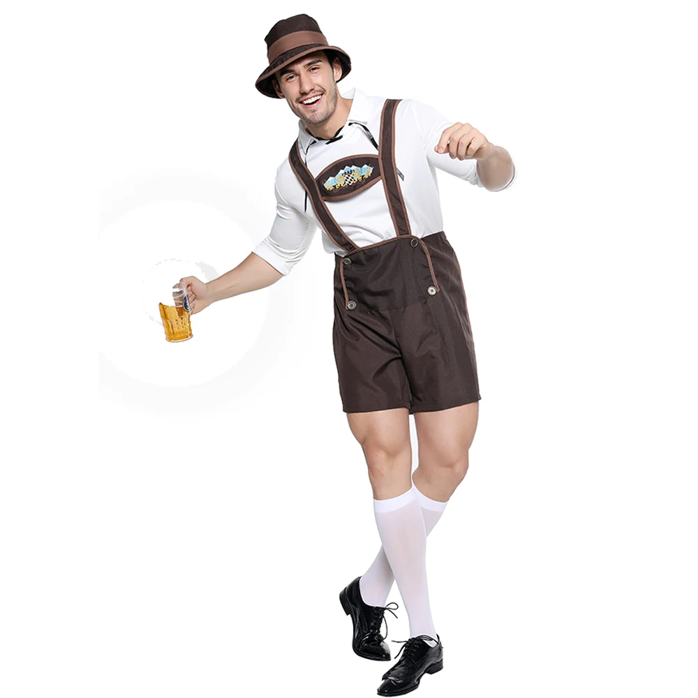 Adult Мужские карнавальные костюмы Октоберфеста для мальчиков, Lederhosen, баварский немецкий детский праздничный костюм, костюм, рубашка, нарядная шляпа - Цвет: Adult