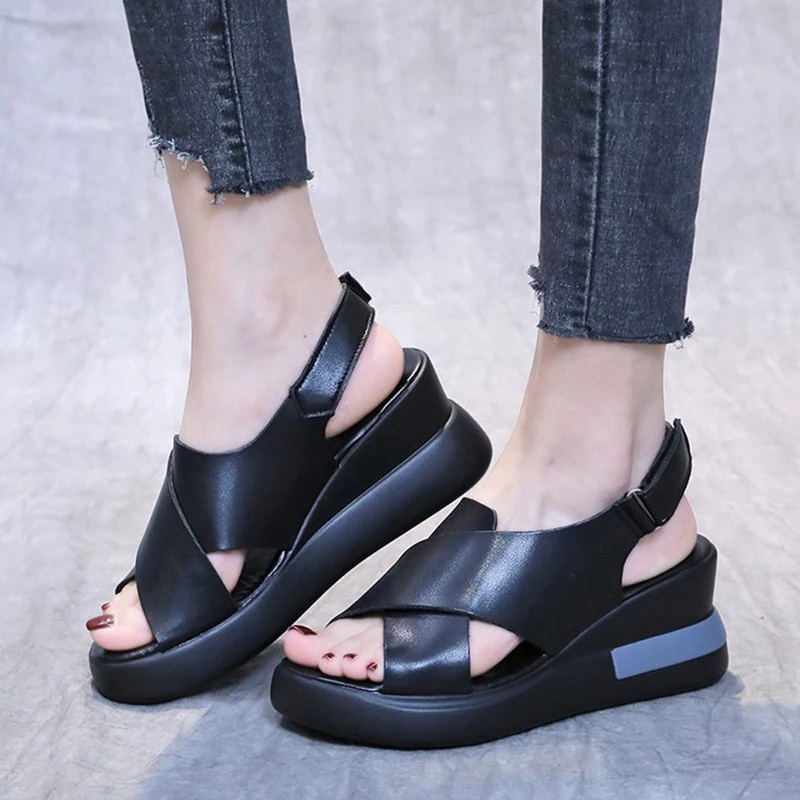 

2022 Woman's Solid Color Wedge Sandals Buckle Strap Ladies High Heel Sandals Outdoor Heightening Fashion Female's Sandals Mujer