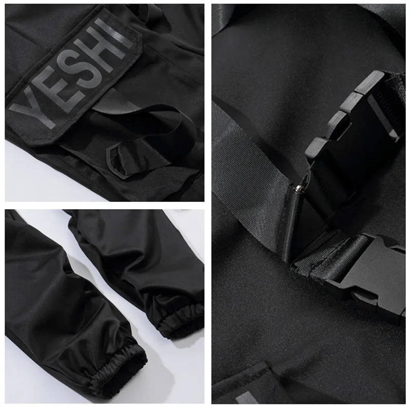 

SEVEYFAN Men's unctional wind Streamer Overalls Tie-leg Pants Personality Trend Ribbon Paratrooper Pants Casual Jogging Pants