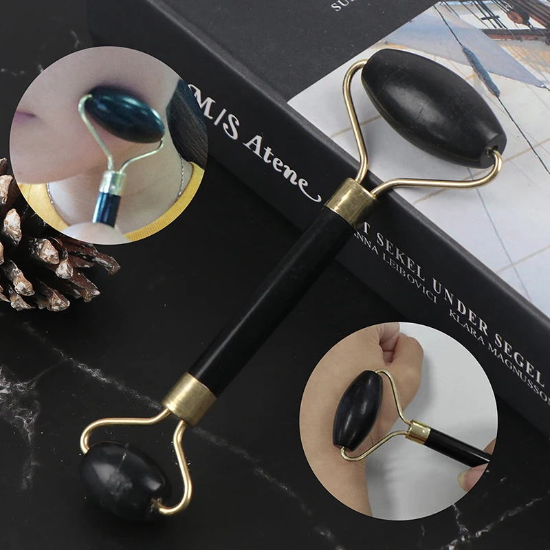 

Jade Stone Rollers Massager For Face Black Quartz Natural Stone Slimming Chin Lift Up Facial Facial Beauty Roller Skin Care