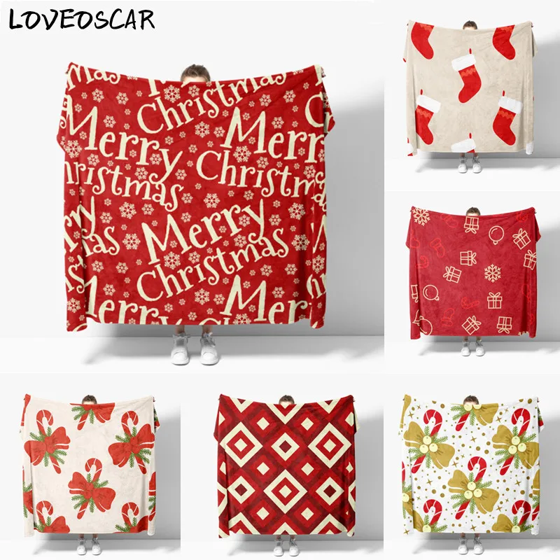 

Beige Red Merry Christmas New Year Gift Soft Throw Korean Blanket Tapestry Single Double Thick Bed Cover Winter Decor Custom