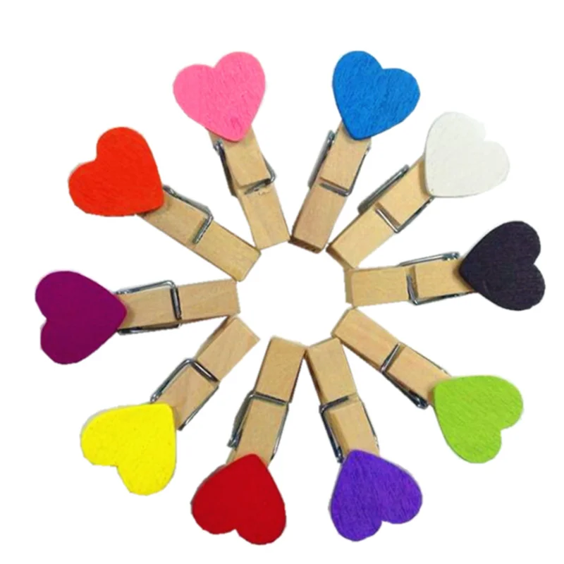 10 шт./лот милая деревянная одежда с изображением сердца фотобумага прищепка
