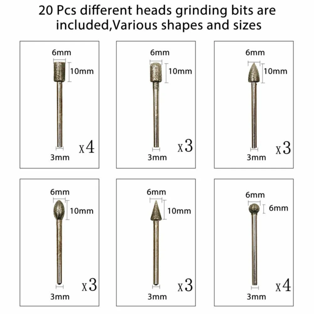 

120Grit Burr Drill Bits Silver Carving Engraving Cutting Wood Glass Ceramics Different Heads Grinding Bits Diamond Grinding Tool