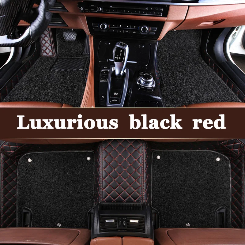 luxury Black red Пользовательские автомобильные коврики для Mercedes Benz W203 W204 W205 W201 W202 AMG C43 C63 C200 C220 водонепроницаемый кожаный Противоскользящий ковер - Название цвета: luxury Black red