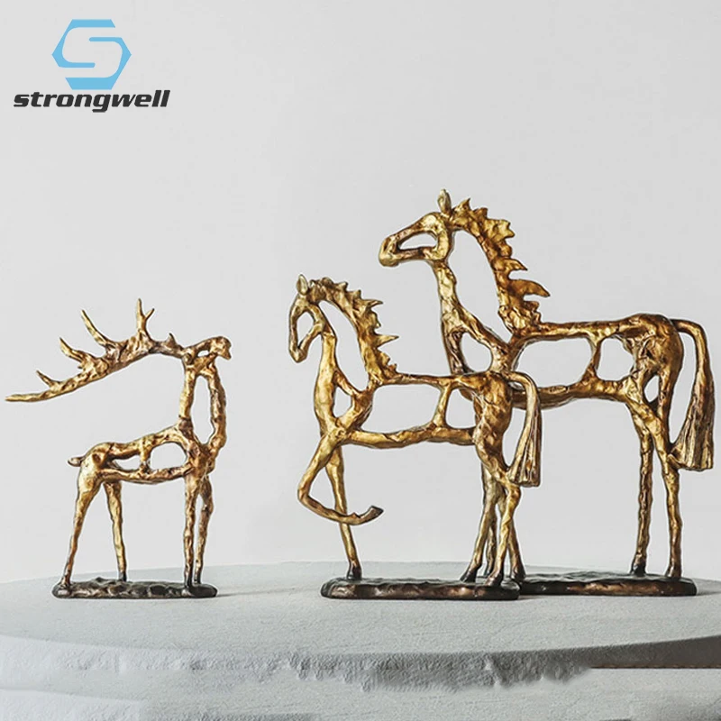 Strongwell Abstract Hollow Horse Sculpture Resin Animal Figurines Home Decoration Statue Living Room Display Furnishings Crafts
