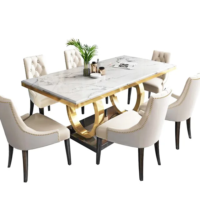 

Stainless steel marble gilded dining table dining room living room furniture