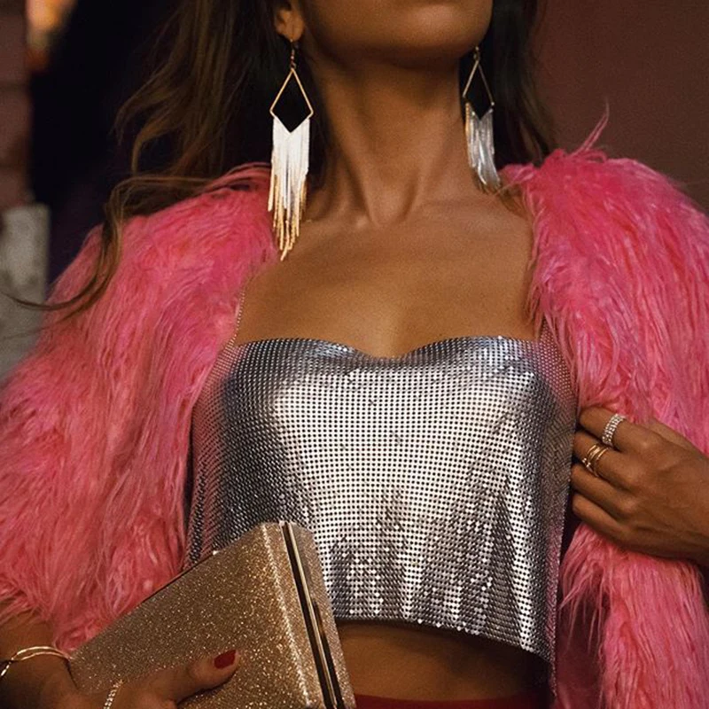 Женский топ с блестками и открытой спиной без рукавов|Майки| |