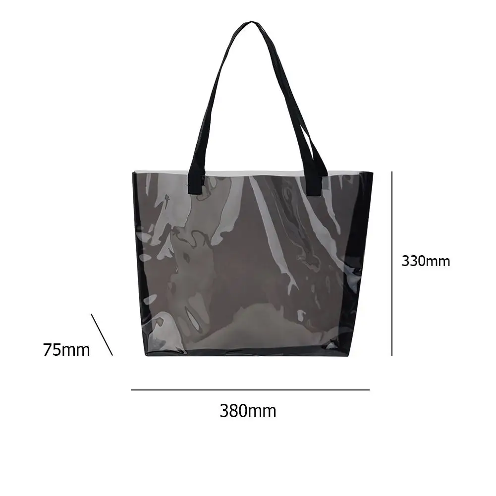 

Durable Shoulder Bag Travel Casual Ladies Clear PVC Handbag Solid Color Top-handle Bag Delicate Texture Large Zip Tote
