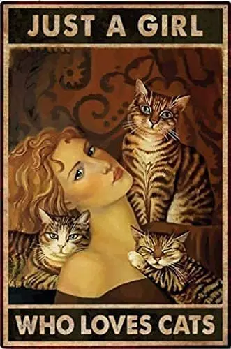 

Cat Metal Tin SignJust A Girl Who Loves CatsFace Poster Home Bathroom Toilet Living Room Art Wall Decoration
