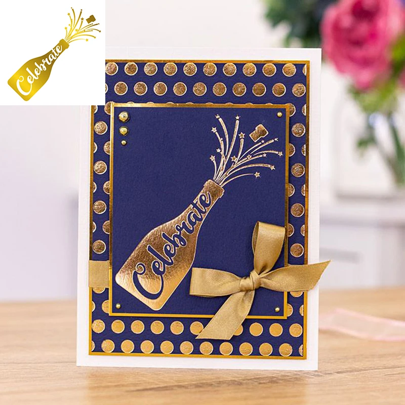 

Celebrate Champagne Sprinkle Hot Foil Plates Stencil DIY Scrapbooking Paper Cards Leather Craft Making Template 2020 Hot Sale