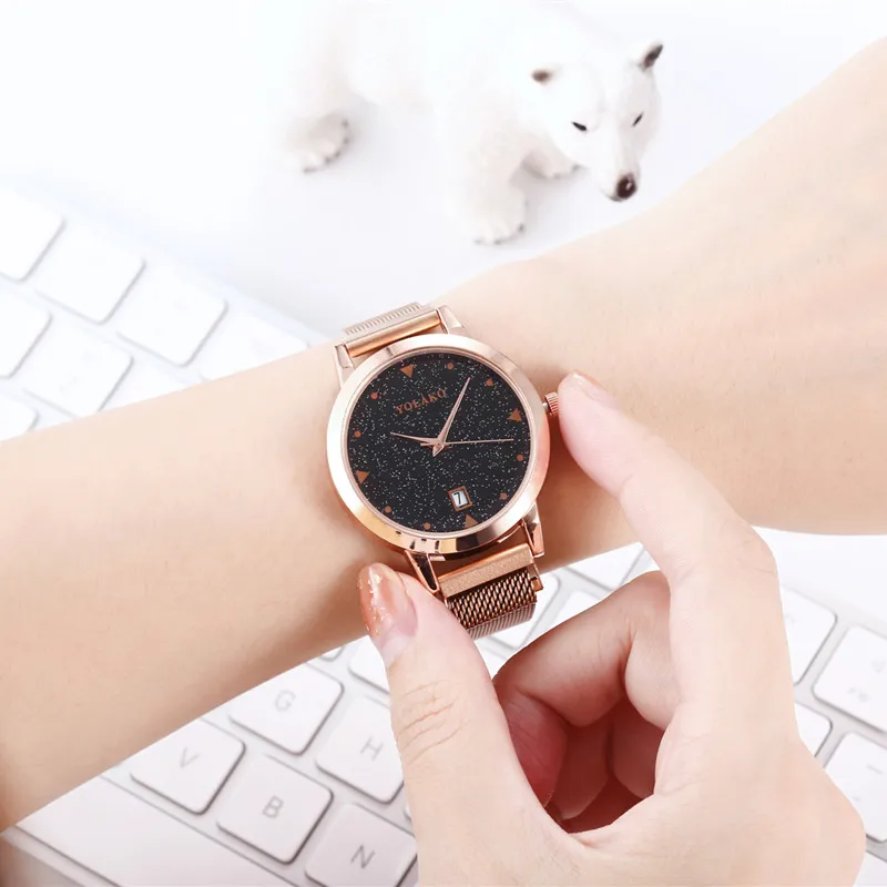 Часы женские кварцевые с магнитной застежкой люксовые наручные сетчатым