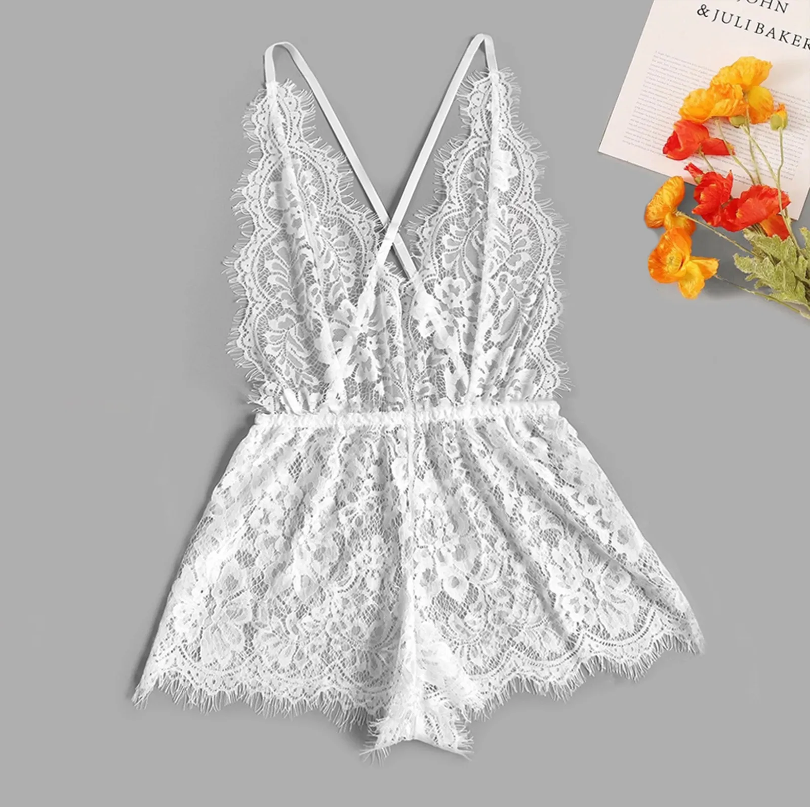 

New Girl's Sweet Sexy Bra set New Fashion Black Women Lace Lingerie Bodysuit V-Neck Backless Jumpsuit Pajamas Briefs Female