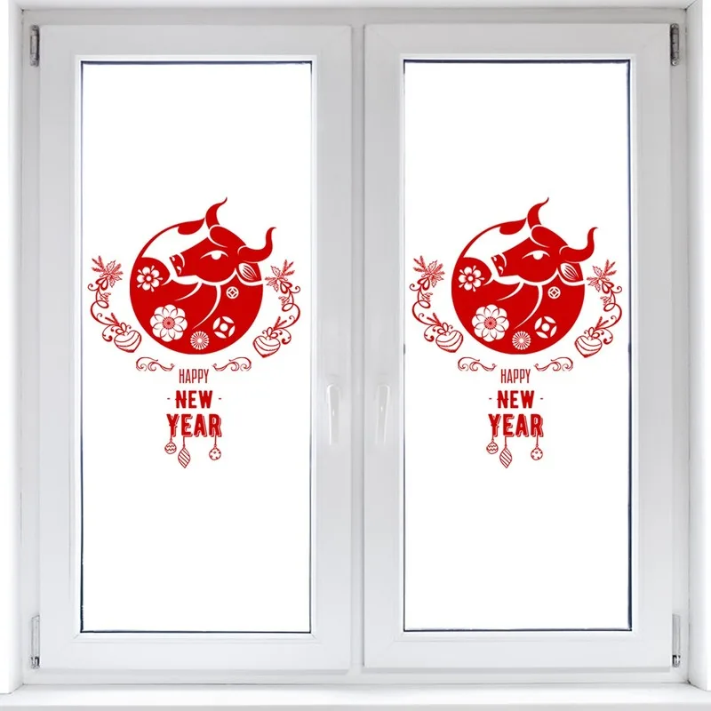 

2021 Year of The Ox Wall Stickers Living Room Decoration Glass Window Decal Chinese Style Sticker Happy New Year Room Decoration